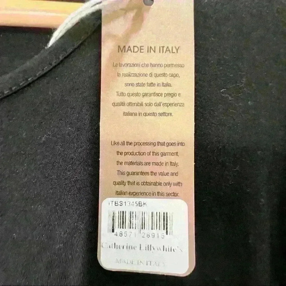 CATHERINE LILLY WHITE Long Sleeve Black Blouse Flower Bottom Sz M Made In Italy - Picture 5 of 11